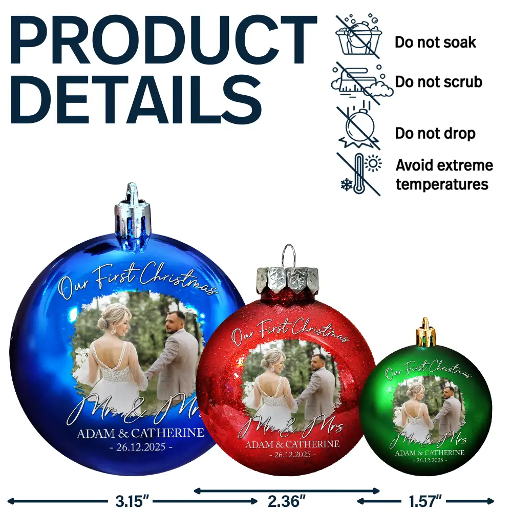 Custom Photo First Christmas As Mr & Mrs Couples - Personalized Ball Ornament - Image 7
