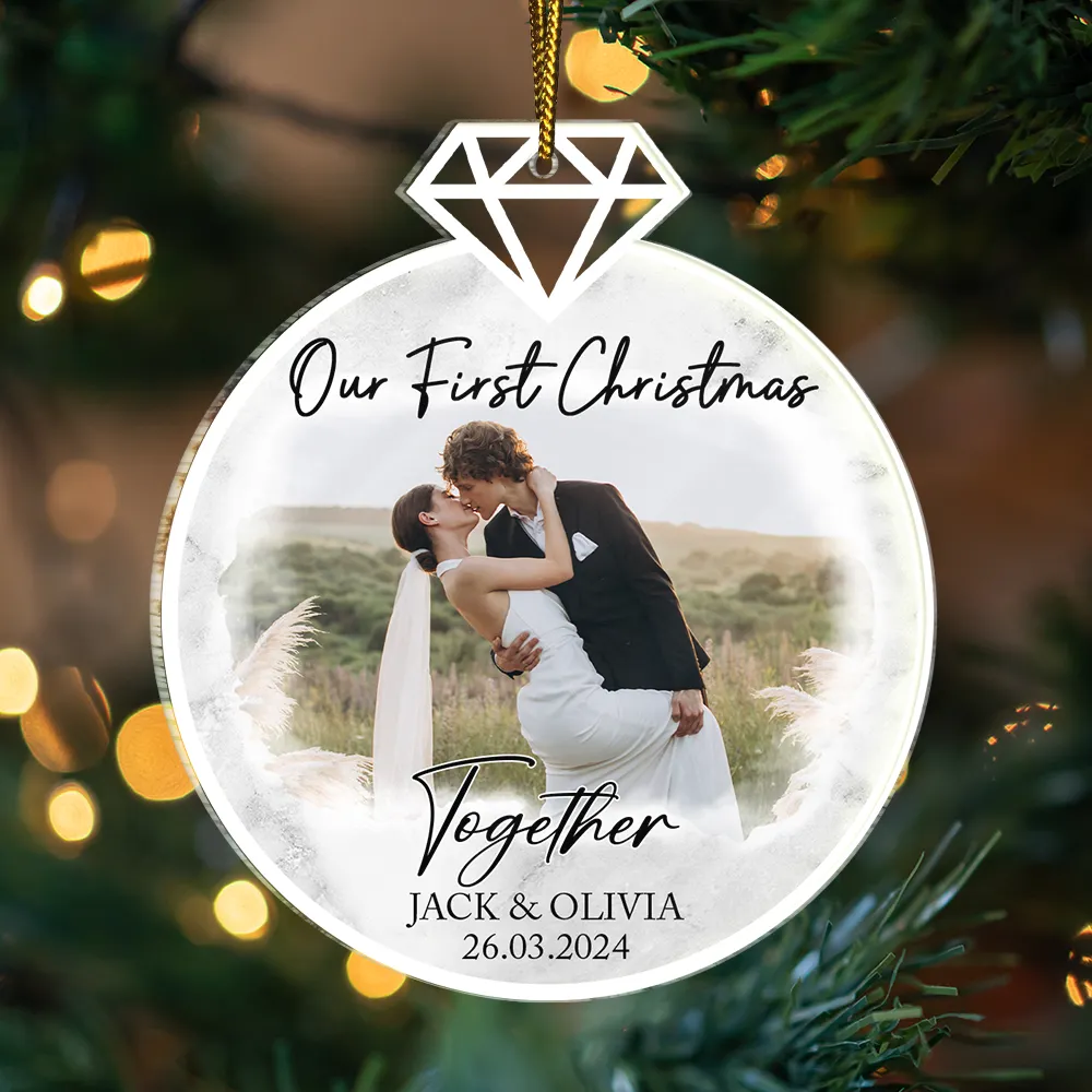 Custom Photo First Christmas As Mr & Mrs Couples - Personalized Custom Shaped Acrylic Ornament - Image 3