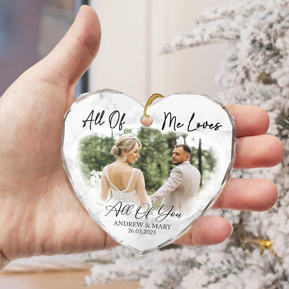 Custom Photo First Christmas As Mr & Mrs Couples - Personalized Glass Ornament - Image 3