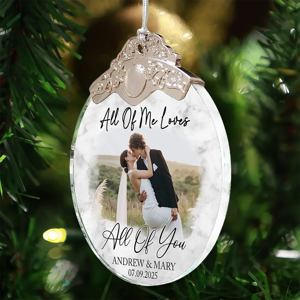 Custom Photo First Christmas As Mr & Mrs Couples - Personalized Glass Ornament With Silver Cap - Image 4