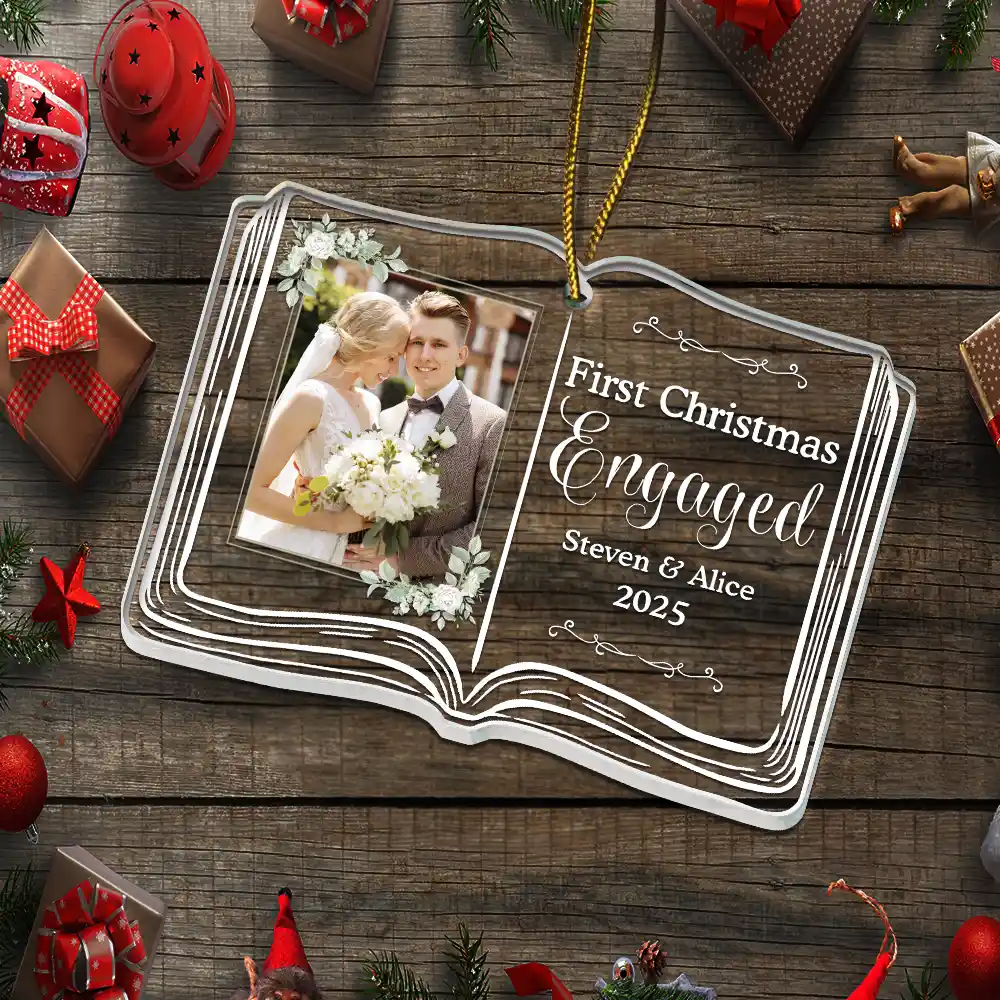 Custom Photo First Christmas As Mr. & Mrs. Memory Book - Personalized Custom Shaped Acrylic Ornament - Image 5