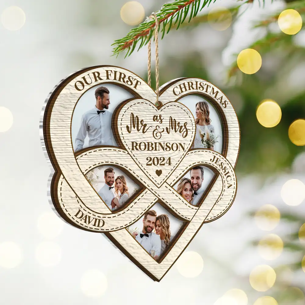 Custom Photo First Christmas As Mr & Mrs - Personalized 2-Layered Mix Ornament - Image 2