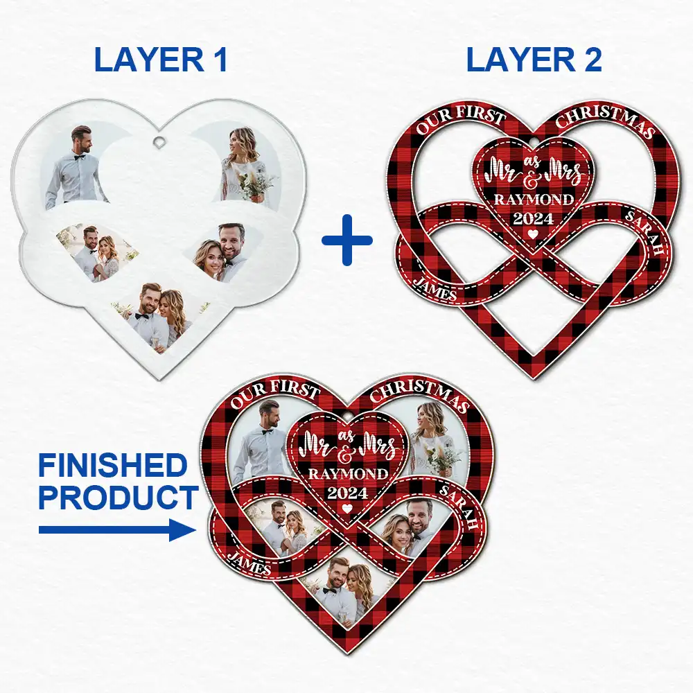 Custom Photo First Christmas As Mr & Mrs - Personalized 2-Layered Mix Ornament - Image 6