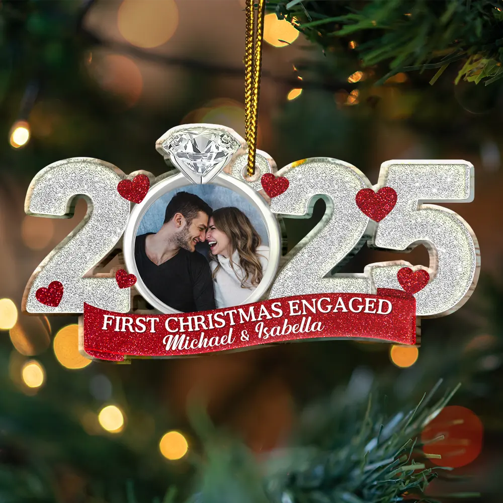 Custom Photo First Christmas As Mr. & Mrs. - Personalized Custom Shaped Acrylic Ornament - Image 3