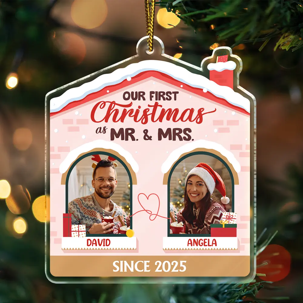 Custom Photo First Christmas Couples - Personalized Custom Shaped Acrylic Ornament - Image 3