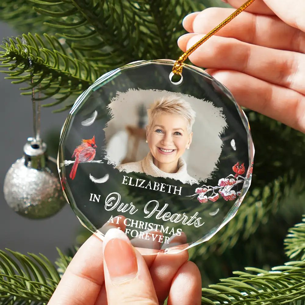 Custom Photo First Christmas In Heaven - Personalized Circle Glass Ornament - Image 2