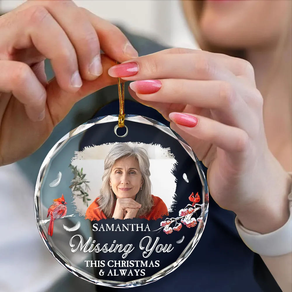 Custom Photo First Christmas In Heaven - Personalized Circle Glass Ornament - Image 4