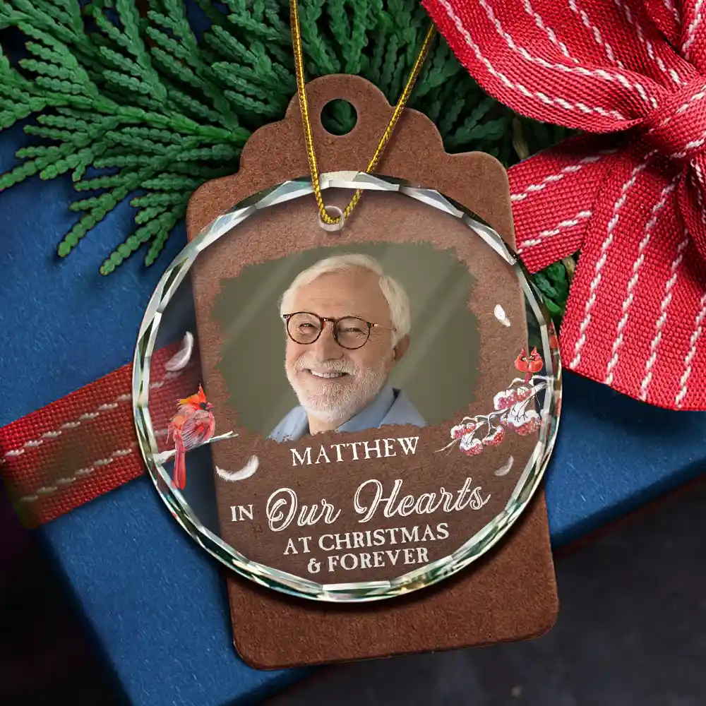 Custom Photo First Christmas In Heaven - Personalized Circle Glass Ornament - Image 5