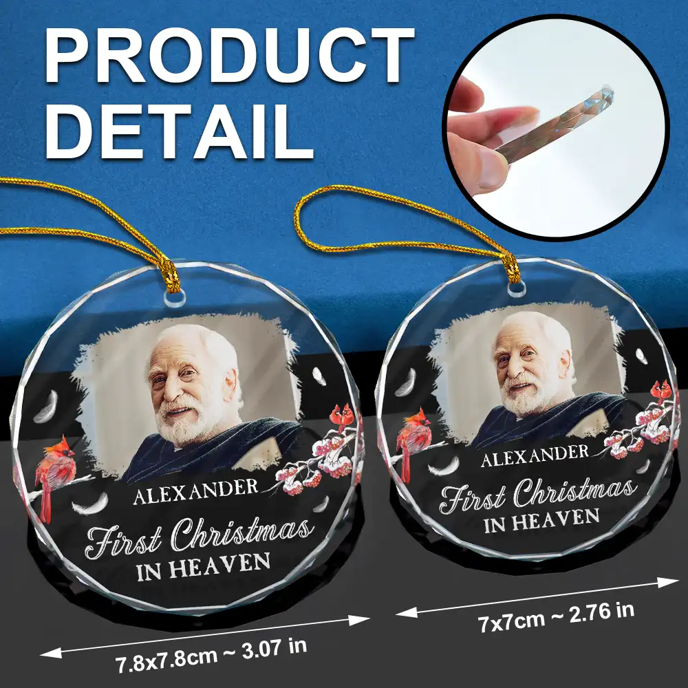 Custom Photo First Christmas In Heaven - Personalized Circle Glass Ornament - Image 6