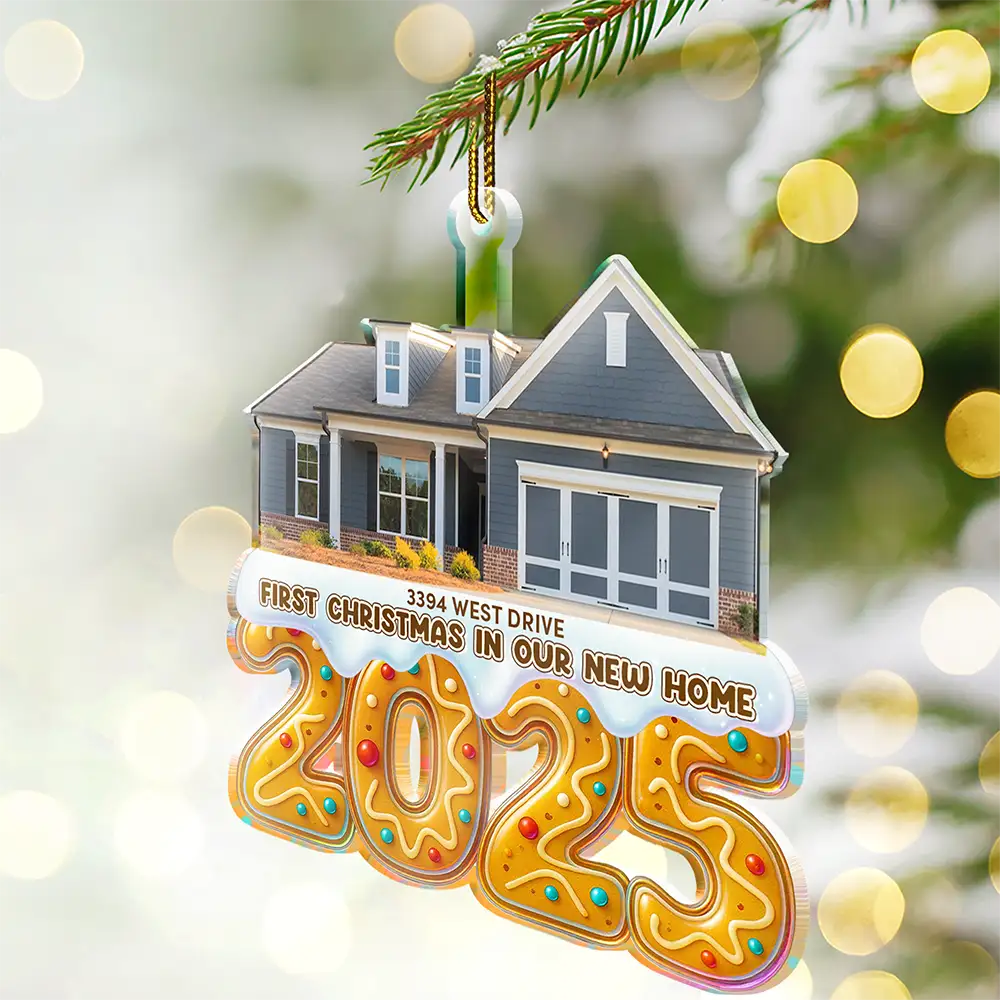 Custom Photo First Christmas In Our New Home Gingerbread - Personalized Custom Shaped Acrylic Ornament - Image 3