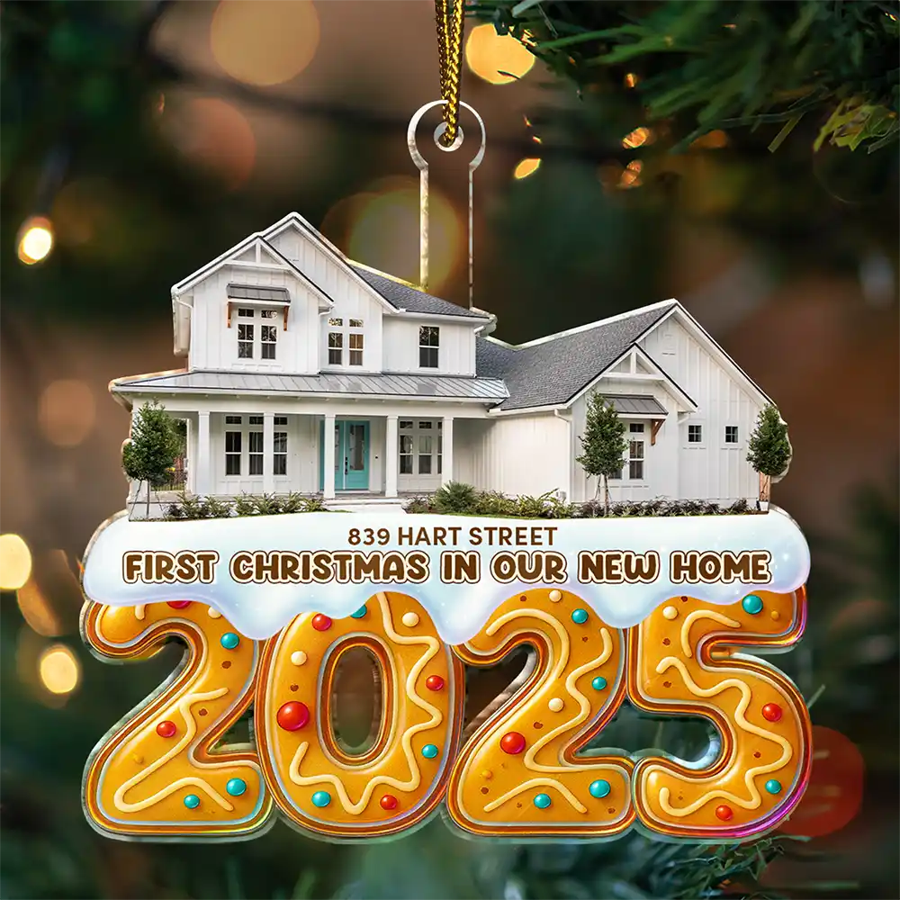 Custom Photo First Christmas In Our New Home Gingerbread - Personalized Custom Shaped Acrylic Ornament - Image 4