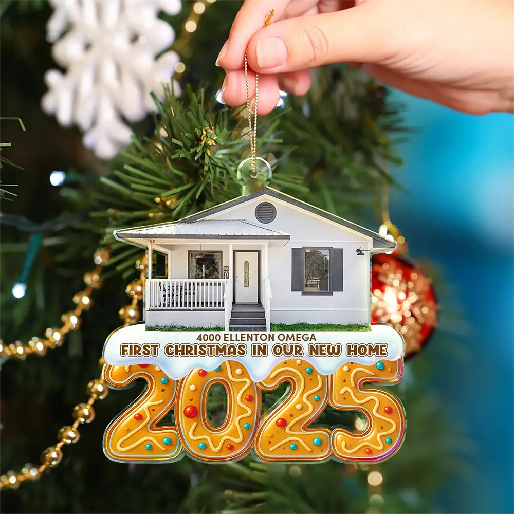 Custom Photo First Christmas In Our New Home Gingerbread - Personalized Custom Shaped Acrylic Ornament - Image 5