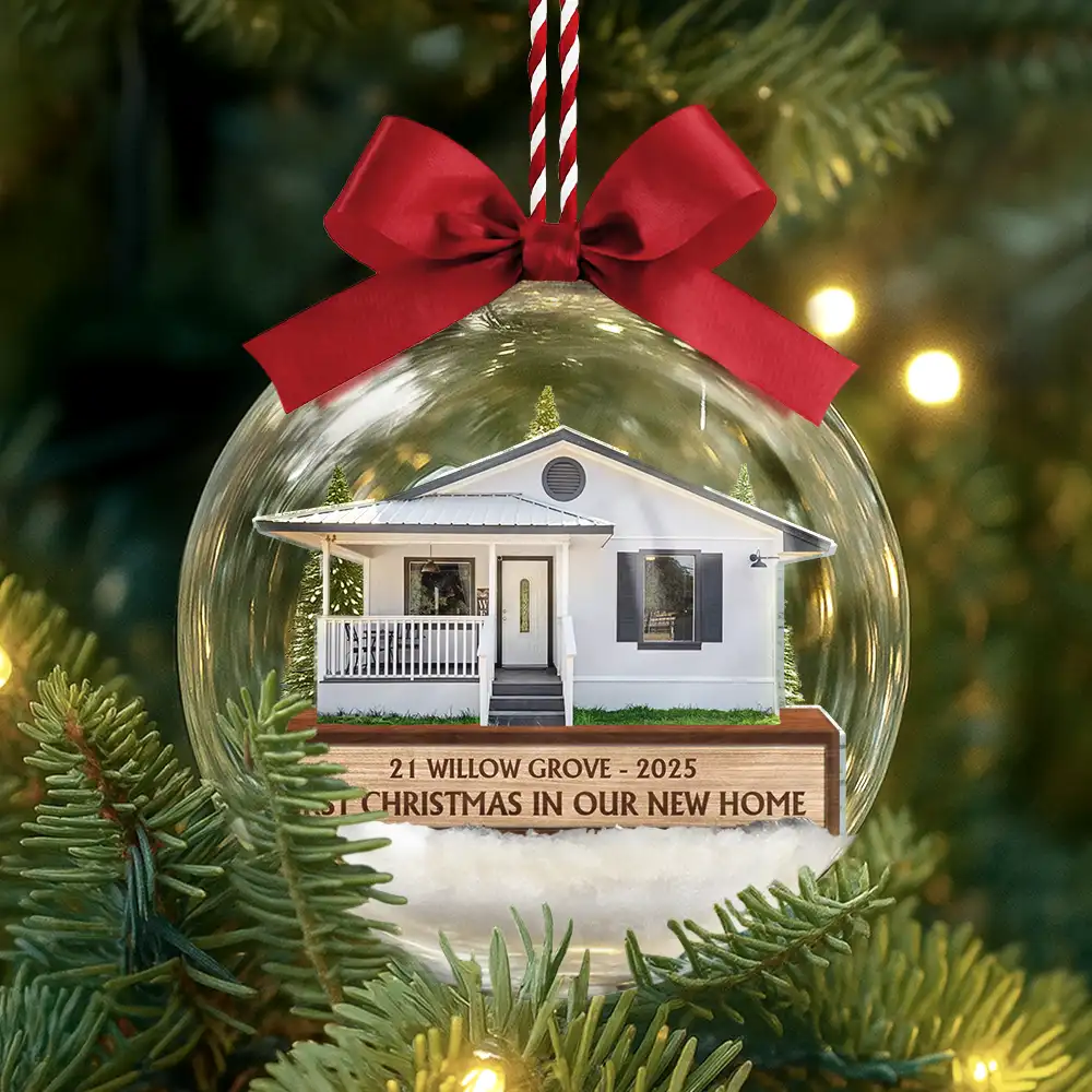 Custom Photo First Christmas In Our New Home - Personalized 3D Acrylic Ball Ornament - Image 4