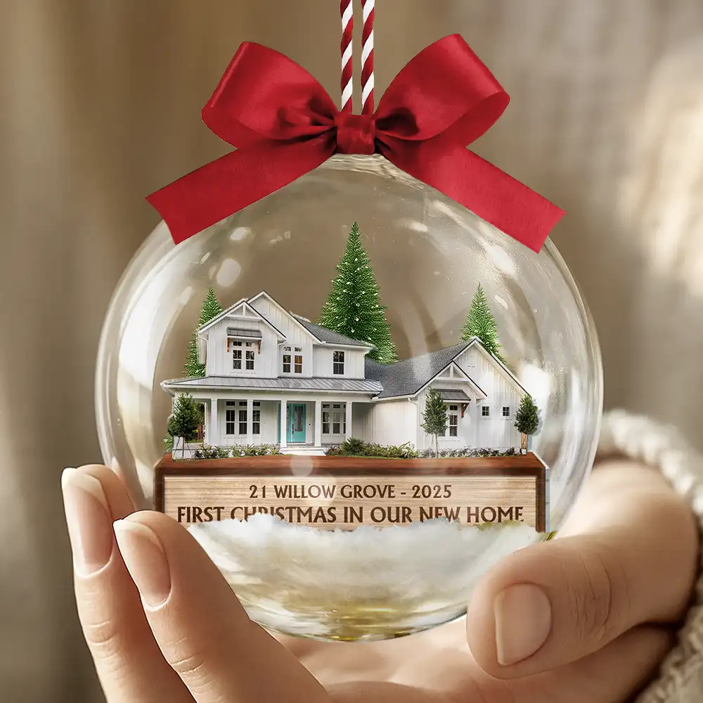 Custom Photo First Christmas In Our New Home - Personalized 3D Acrylic Ball Ornament - Image 5