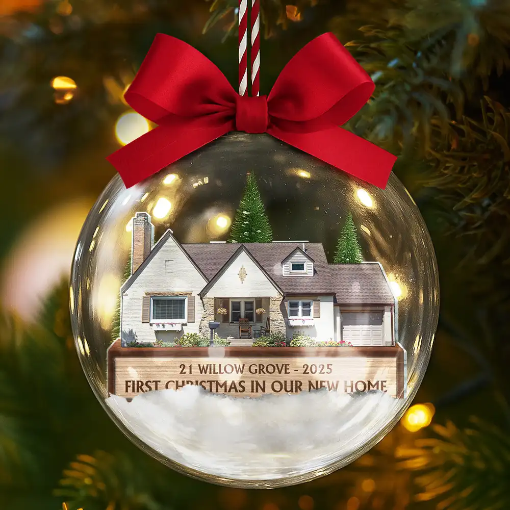 Custom Photo First Christmas In Our New Home - Personalized 3D Acrylic Ball Ornament - Image 6