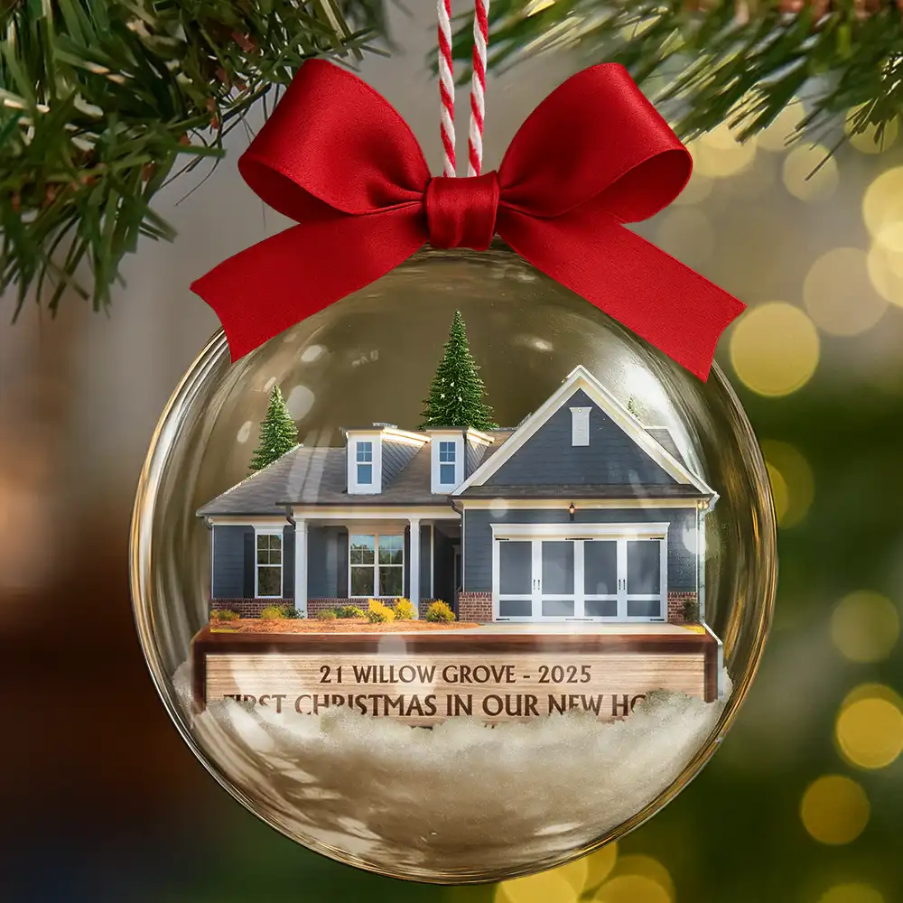 Custom Photo First Christmas In Our New Home - Personalized 3D Acrylic Ball Ornament - Image 7