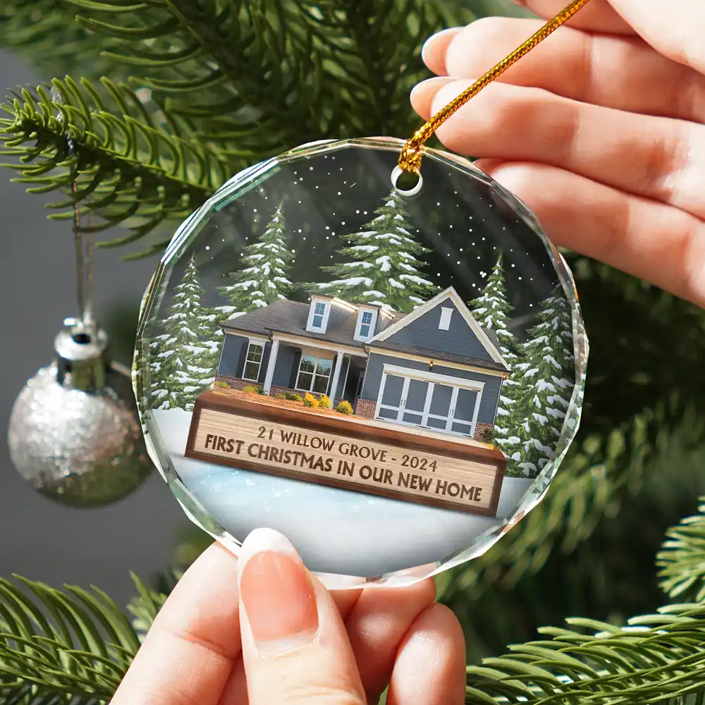 Custom Photo First Christmas In Our New House - Personalized Circle Glass Ornament - Image 3
