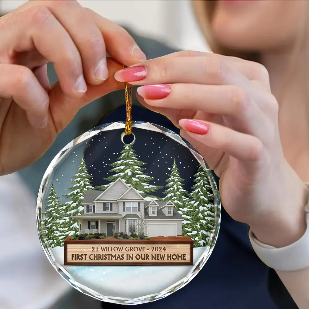 Custom Photo First Christmas In Our New House - Personalized Circle Glass Ornament - Image 5