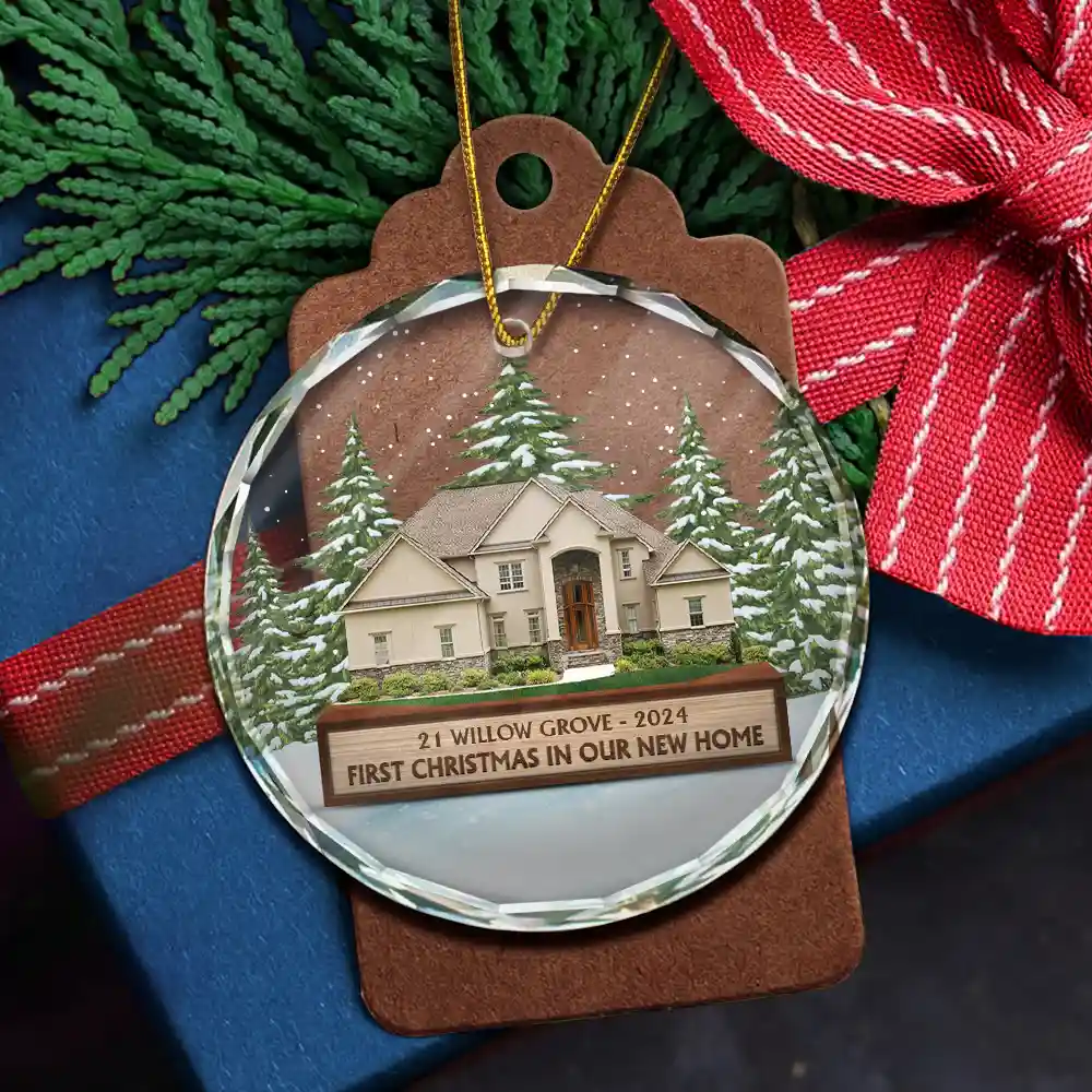 Custom Photo First Christmas In Our New House - Personalized Circle Glass Ornament - Image 6