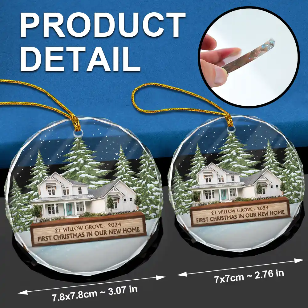 Custom Photo First Christmas In Our New House - Personalized Circle Glass Ornament - Image 7