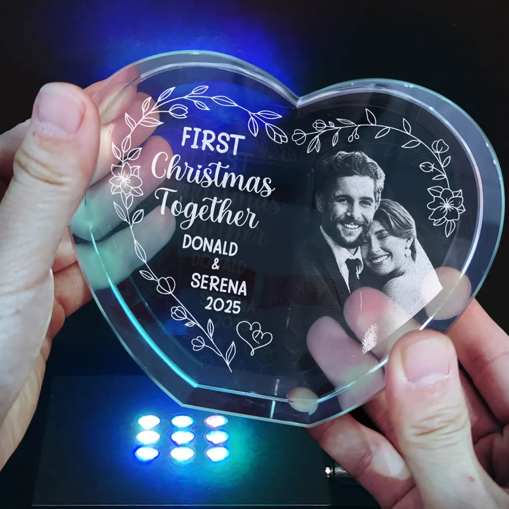 Custom Photo First Christmas Married - Personalized Crystal Heart - Image 5