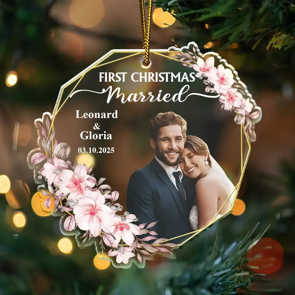 Custom Photo First Christmas Married - Personalized Custom Shaped Acrylic Ornament - Image 4