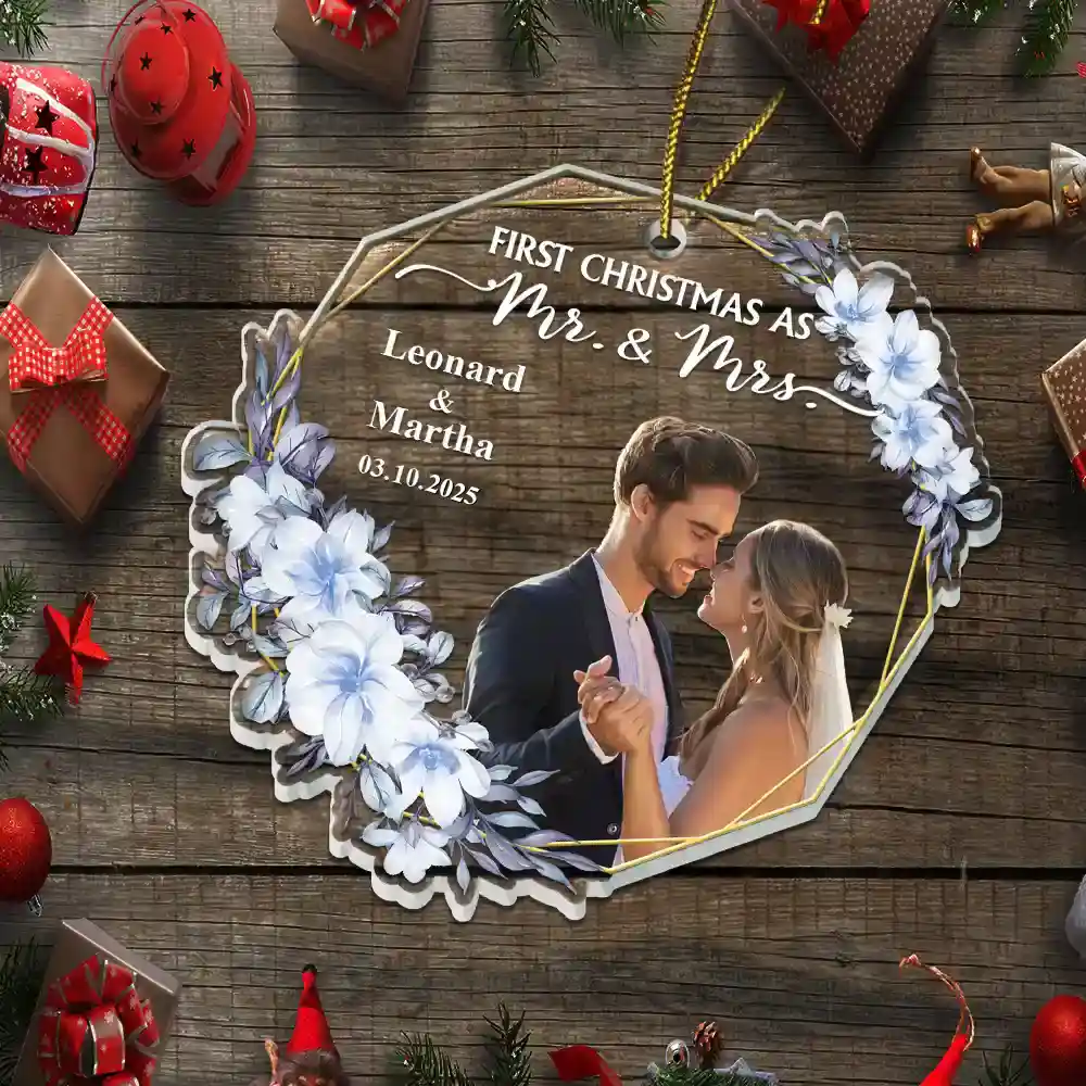 Custom Photo First Christmas Married - Personalized Custom Shaped Acrylic Ornament - Image 6