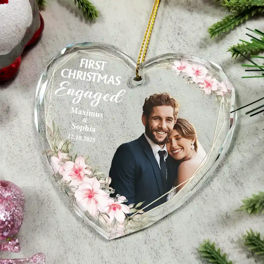 Custom Photo First Christmas Married - Personalized Glass Ornament - Image 6