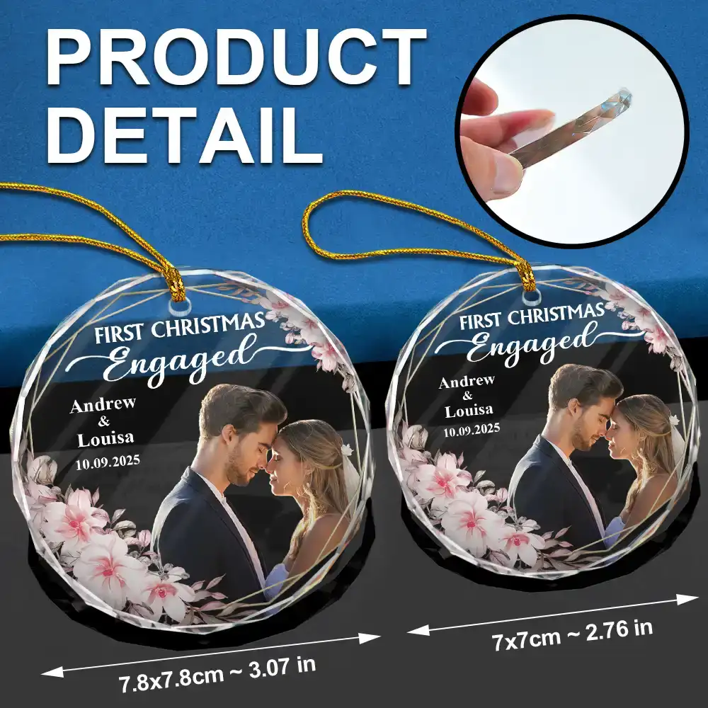 Custom Photo First Christmas Married - Personalized Glass Ornament - Image 7