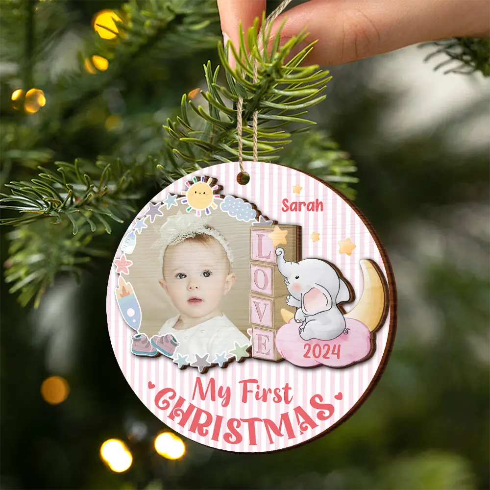 Custom Photo First Christmas - Personalized 2-Layered Wooden Ornament - Image 2
