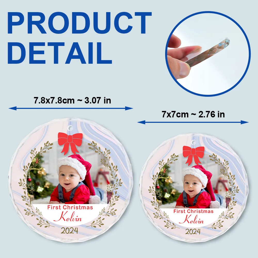 Custom Photo First Christmas - Personalized Circle Glass Ornament - Image 6