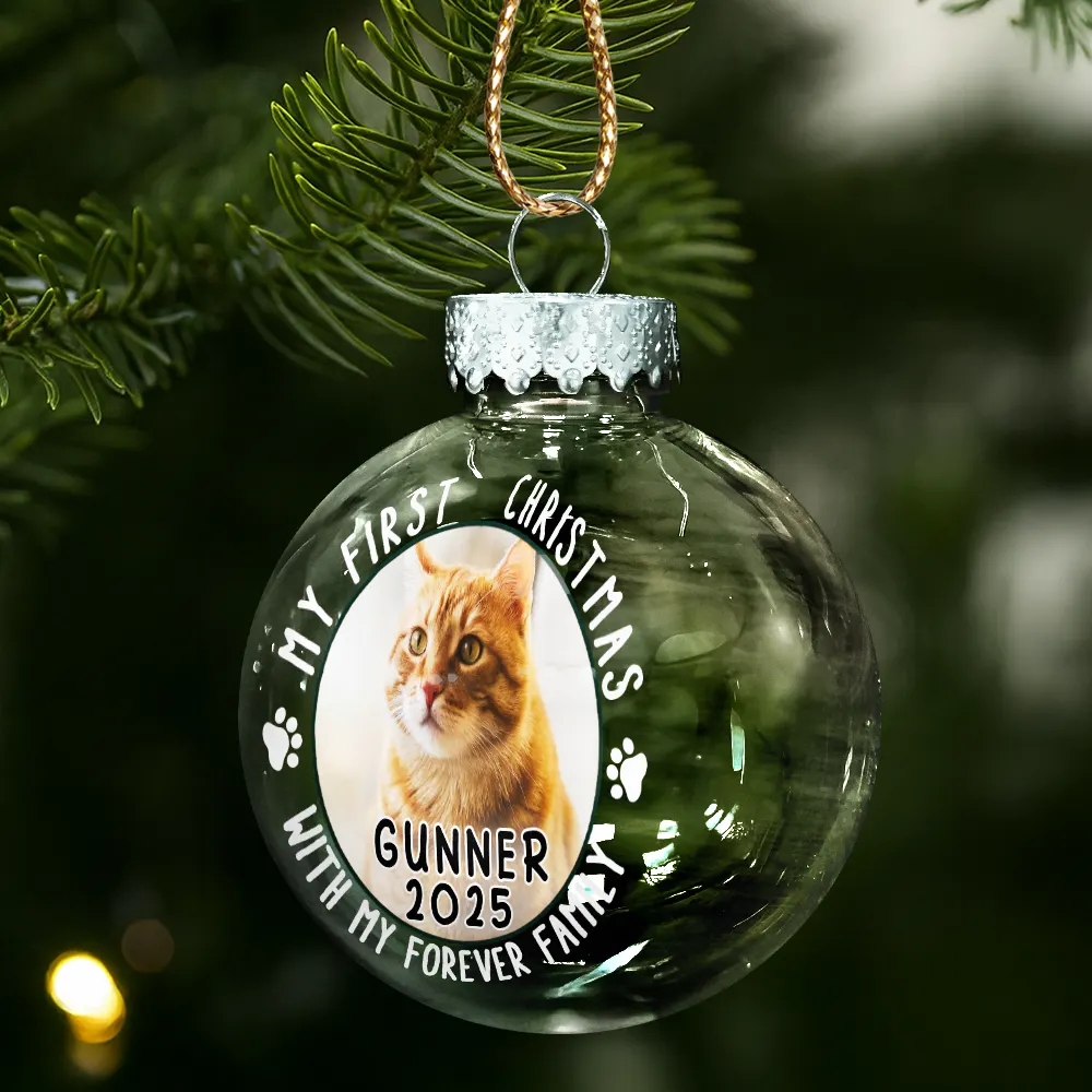 Custom Photo First Christmas Pet Lovers - Personalized Ball Ornament - Image 2