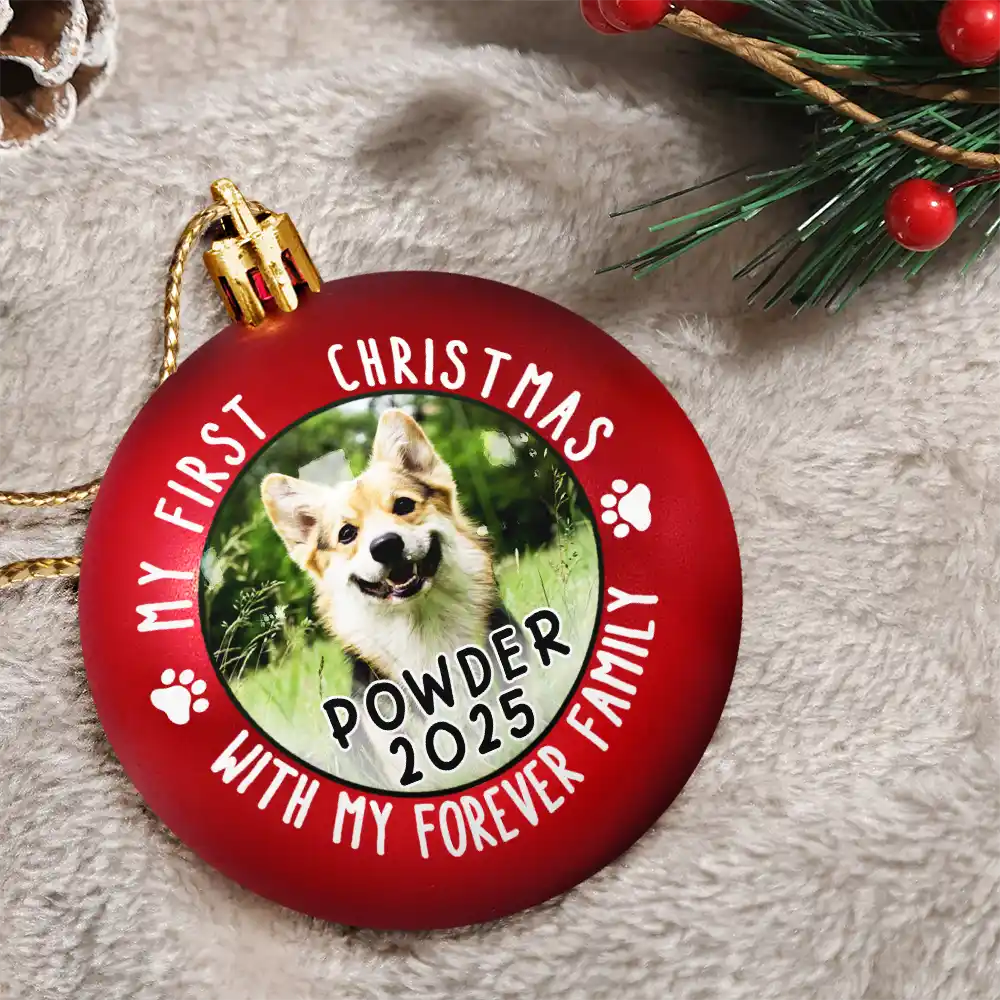 Custom Photo First Christmas Pet Lovers - Personalized Ball Ornament - Image 3
