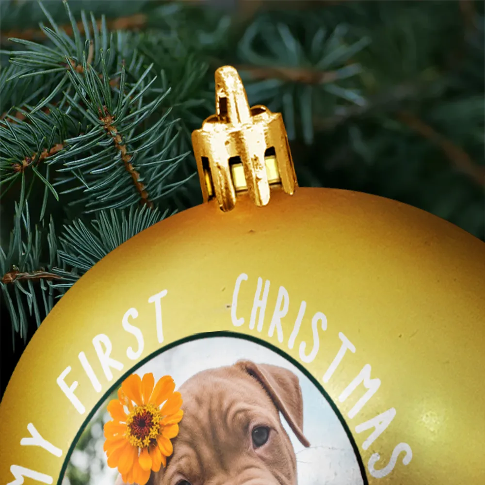Custom Photo First Christmas Pet Lovers - Personalized Ball Ornament - Image 5