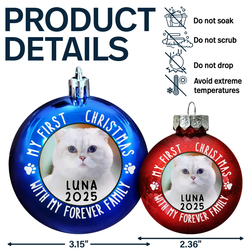 Custom Photo First Christmas Pet Lovers - Personalized Ball Ornament - Image 7