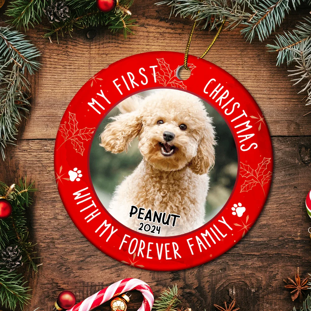 Custom Photo First Christmas Pet Lovers - Personalized Circle Ceramic Ornament - Image 5