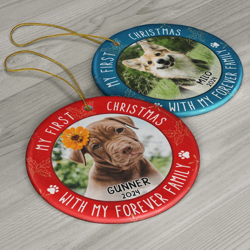 Custom Photo First Christmas Pet Lovers - Personalized Circle Ceramic Ornament - Image 6