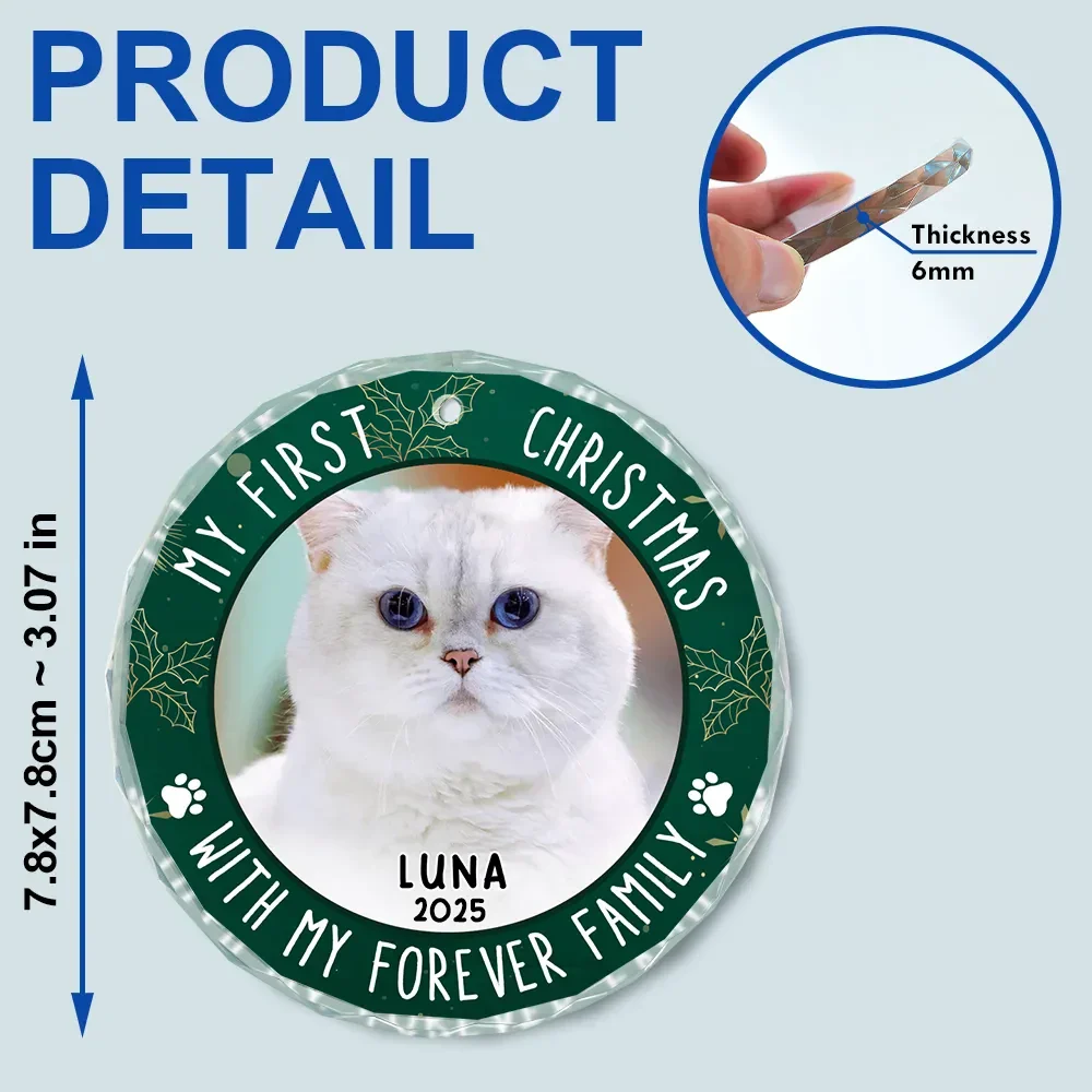 Custom Photo First Christmas Pet Lovers - Personalized Circle Glass Ornament - Image 6