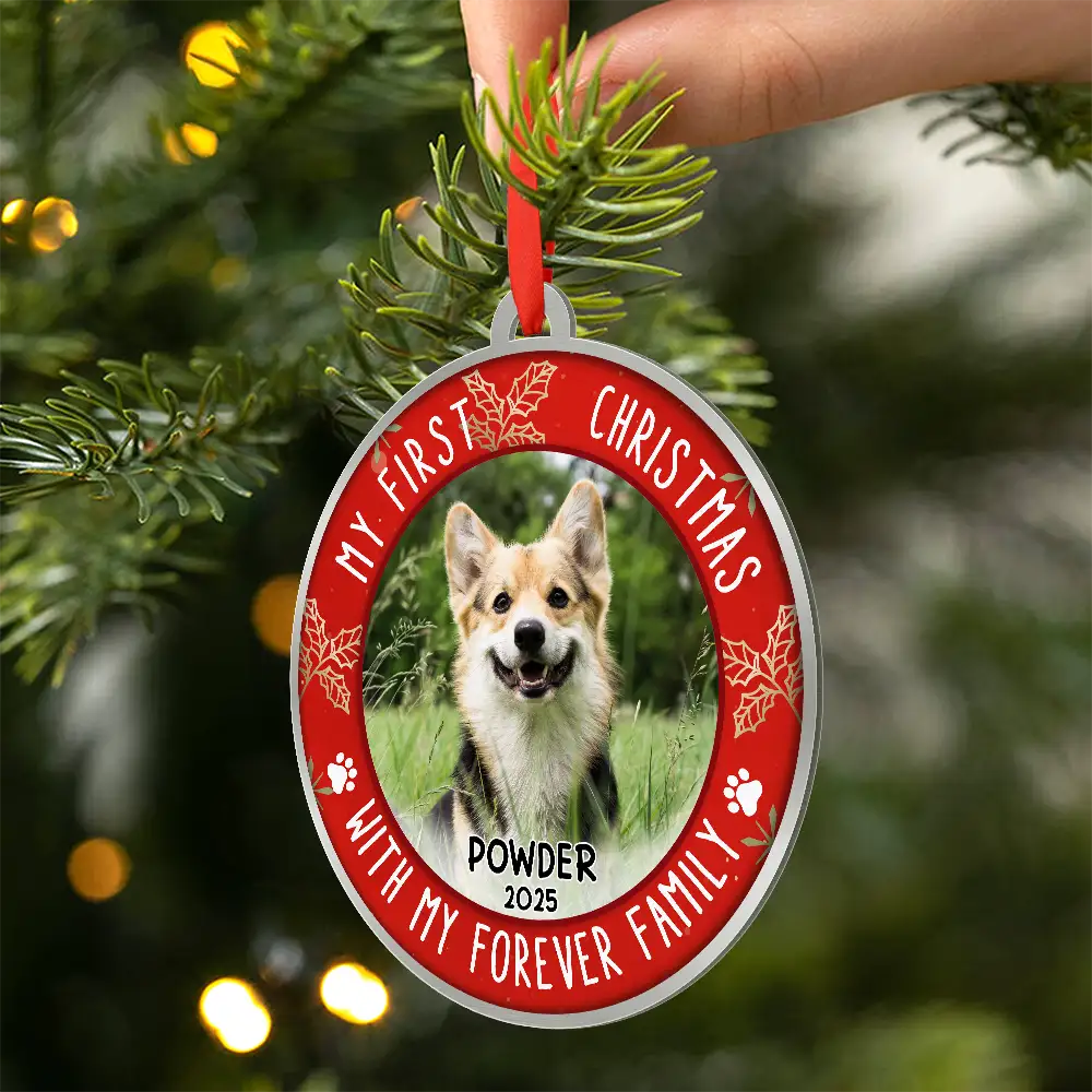 Custom Photo First Christmas Pet Lovers - Personalized Metal Ornament - Image 2