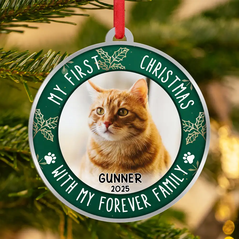 Custom Photo First Christmas Pet Lovers - Personalized Metal Ornament - Image 3