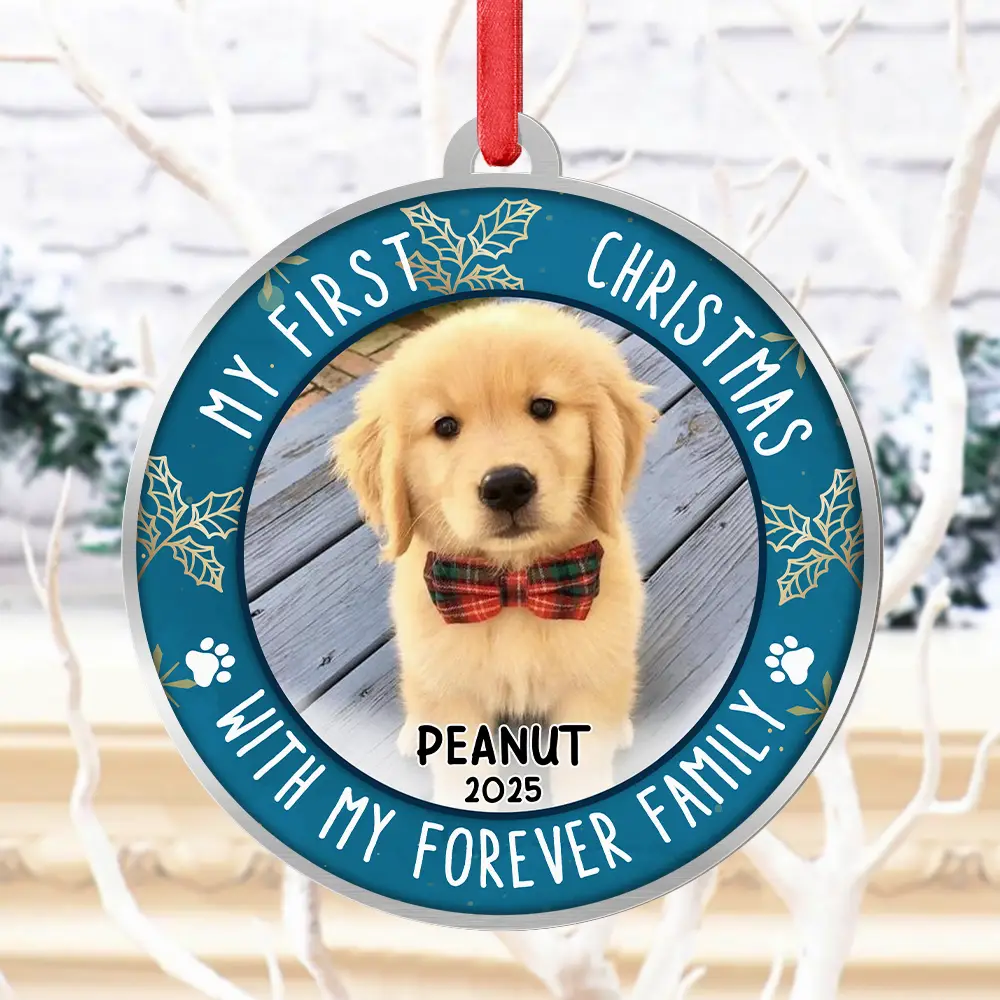 Custom Photo First Christmas Pet Lovers - Personalized Metal Ornament - Image 4
