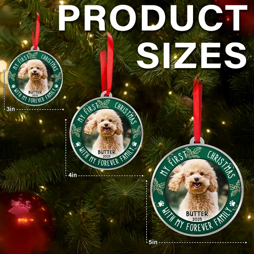 Custom Photo First Christmas Pet Lovers - Personalized Metal Ornament - Image 6