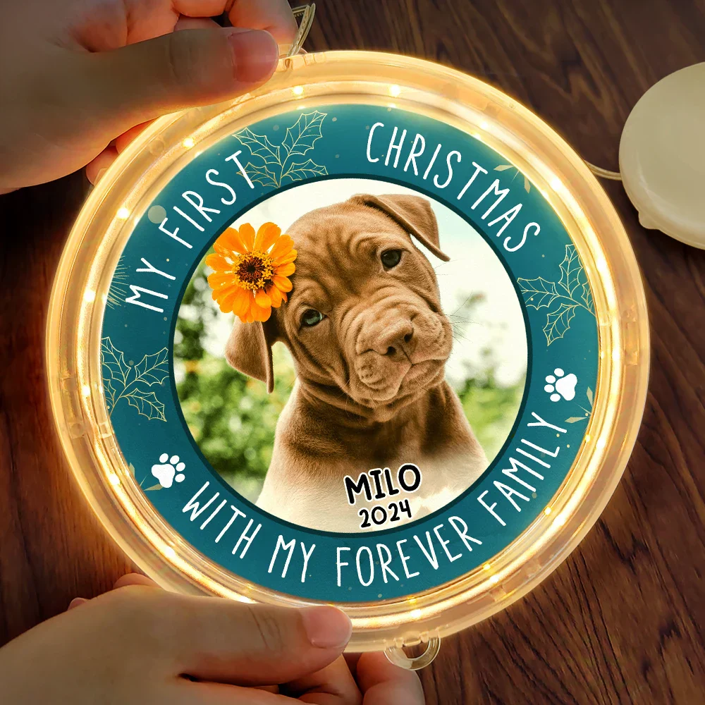 Custom Photo First Christmas Pet - Personalized LED Pendant Light - Image 3