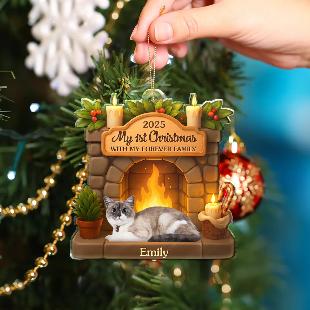 Custom Photo First Christmas With My Forever Family - Personalized Custom Shaped Acrylic Ornament - Image 5
