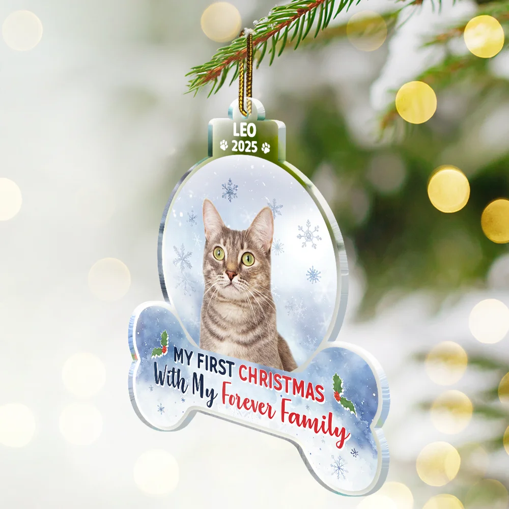Custom Photo First Christmas With My Forever Family - Personalized Custom Shaped Acrylic Ornament - Image 2