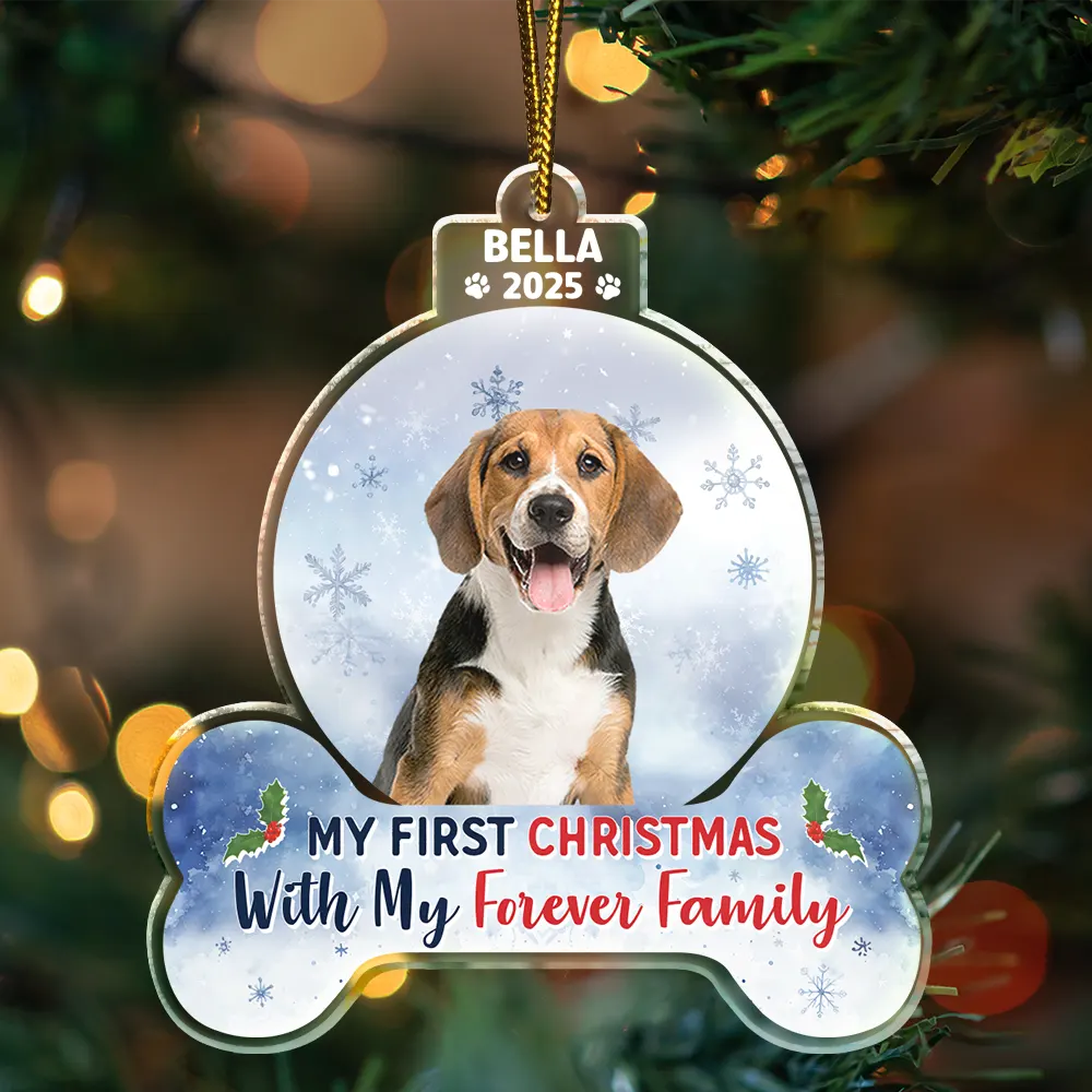 Custom Photo First Christmas With My Forever Family - Personalized Custom Shaped Acrylic Ornament - Image 3