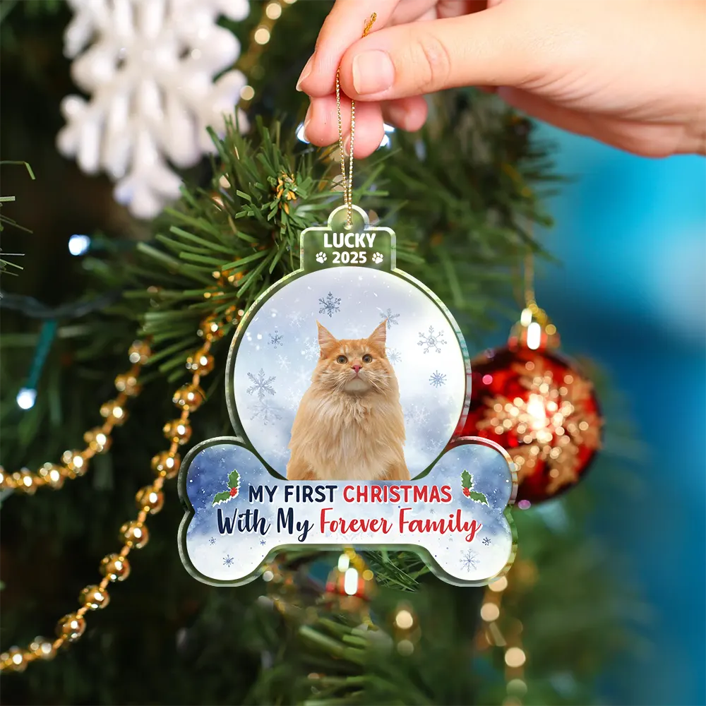 Custom Photo First Christmas With My Forever Family - Personalized Custom Shaped Acrylic Ornament - Image 4