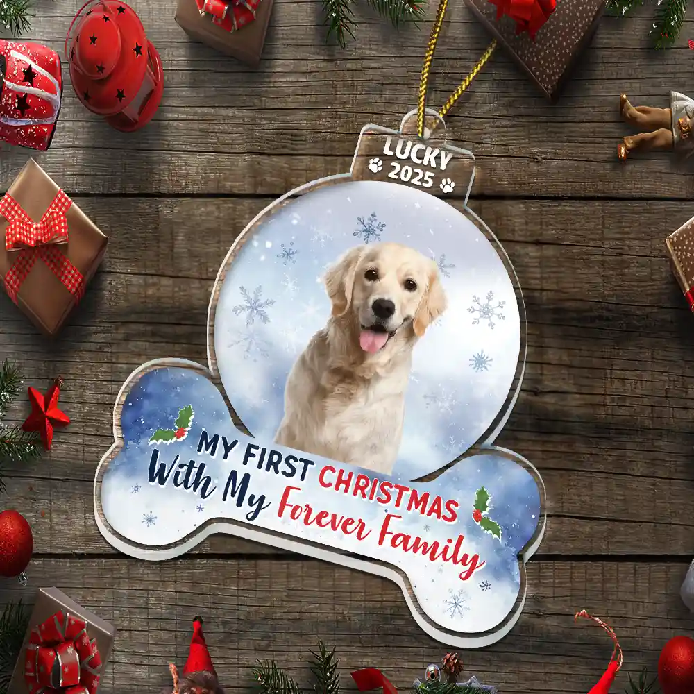 Custom Photo First Christmas With My Forever Family - Personalized Custom Shaped Acrylic Ornament - Image 5