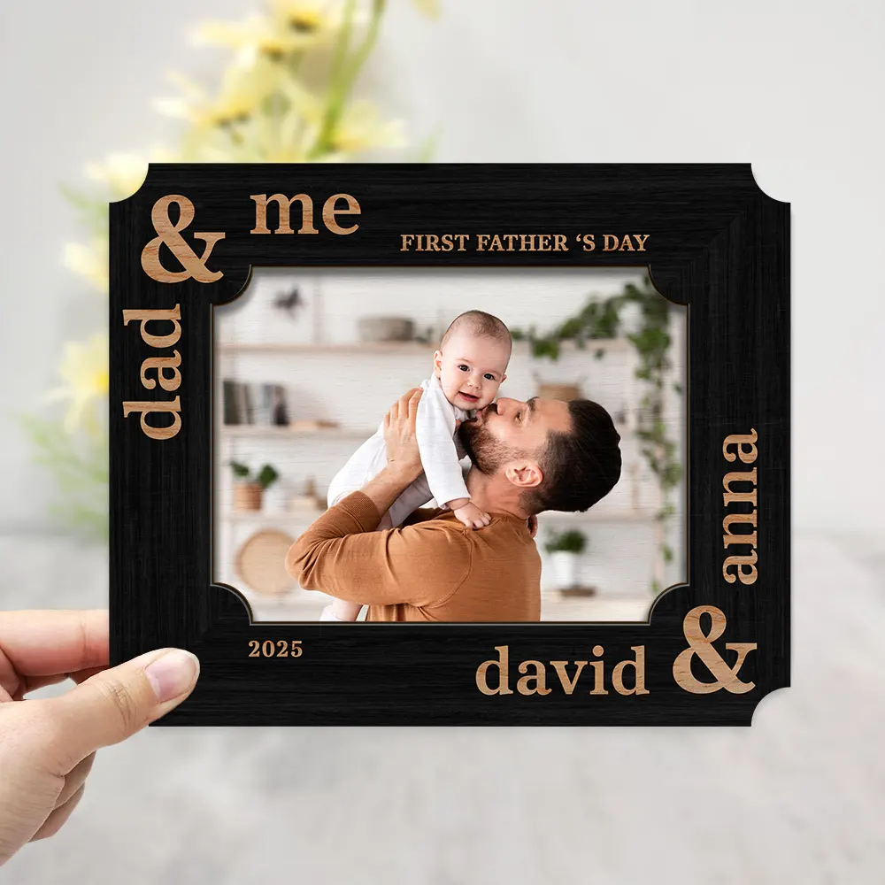 Custom Photo First Father's Day Ever Dad And Baby - Personalized 2-Layered Wooden Plaque With Stand - Image 3