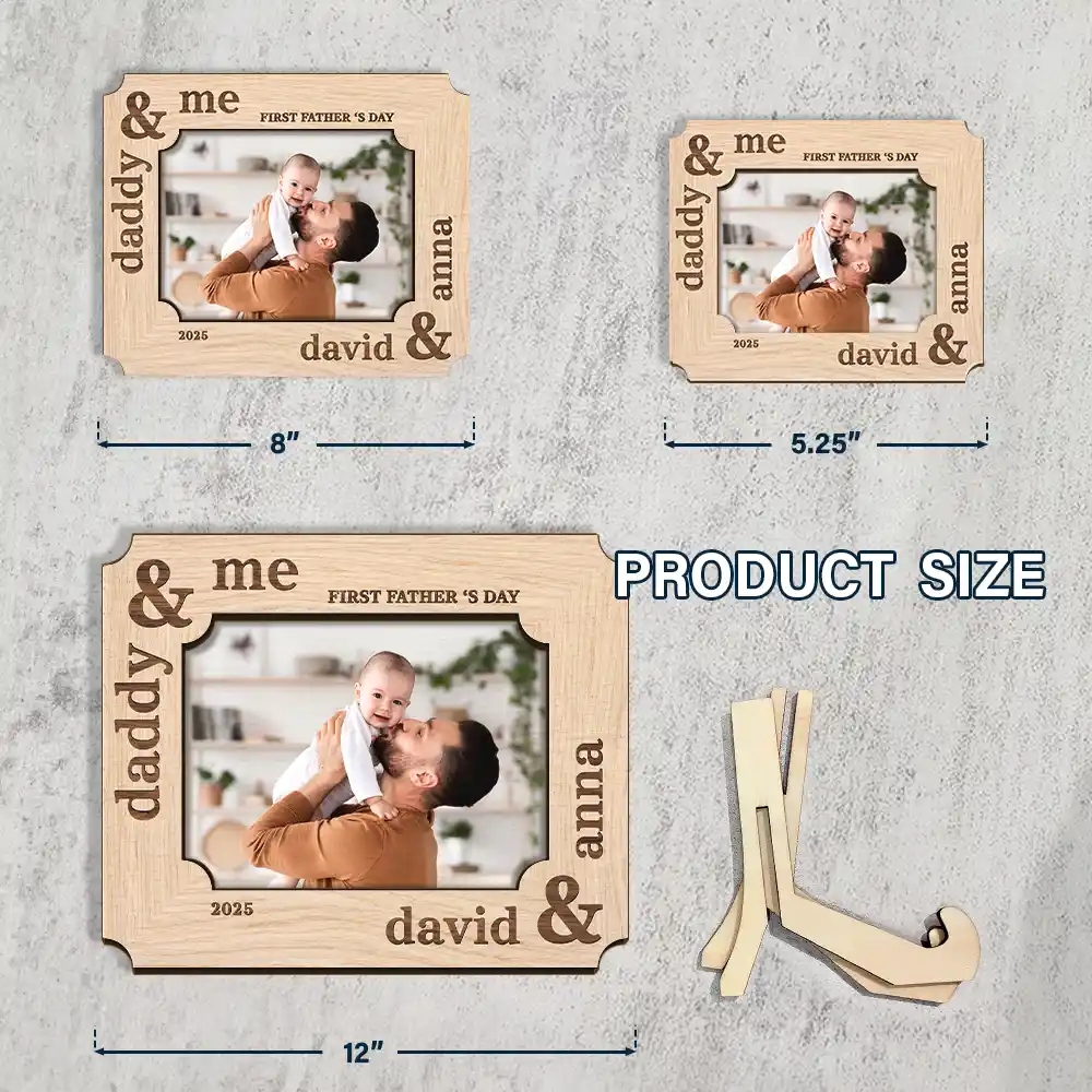 Custom Photo First Father's Day Ever Dad And Baby - Personalized 2-Layered Wooden Plaque With Stand - Image 4